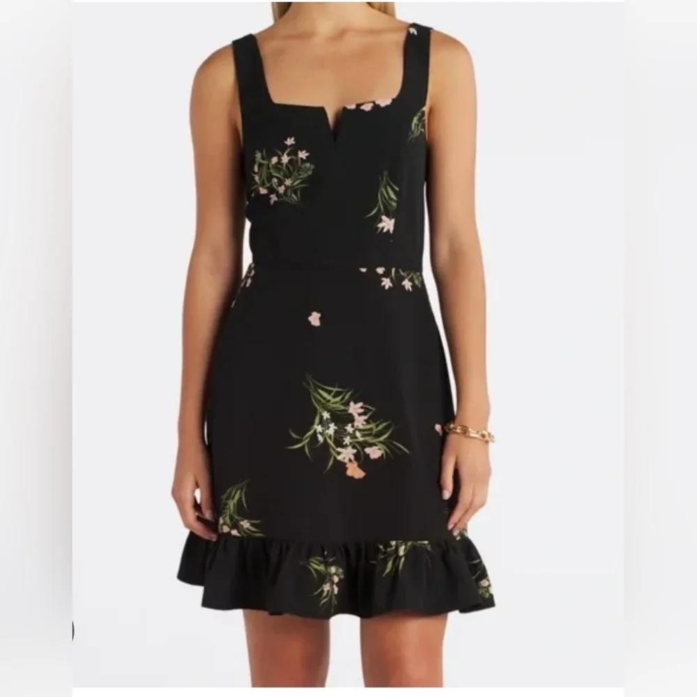 Size  S Hawthor Black Floral Fit-and-Flare Dress with Ruffle Hem - Picture 2 of 9